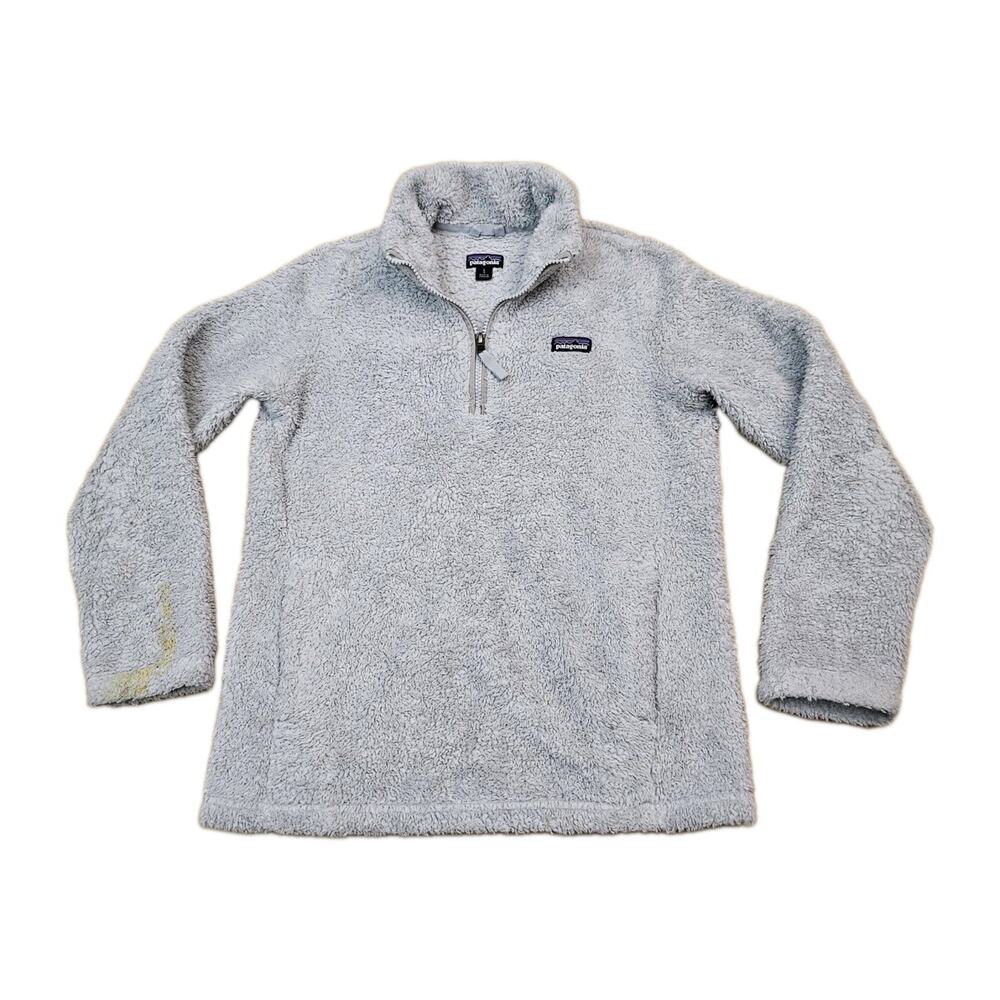 Patagonia Girl Large 12 Spell Out Los Gatos 1/4 Zip Fleece Pullover Sweater Gray
